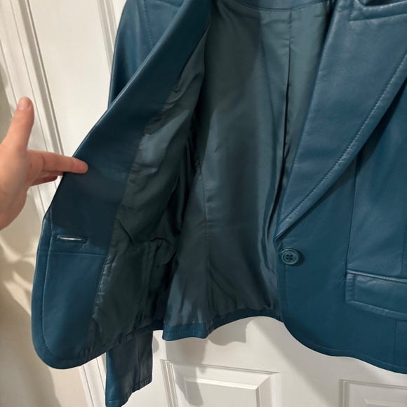 Kate Hill teal leather jacket size 4 - Picture 3 of 8